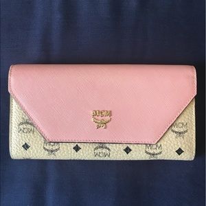 MCM large pink and logo wallet